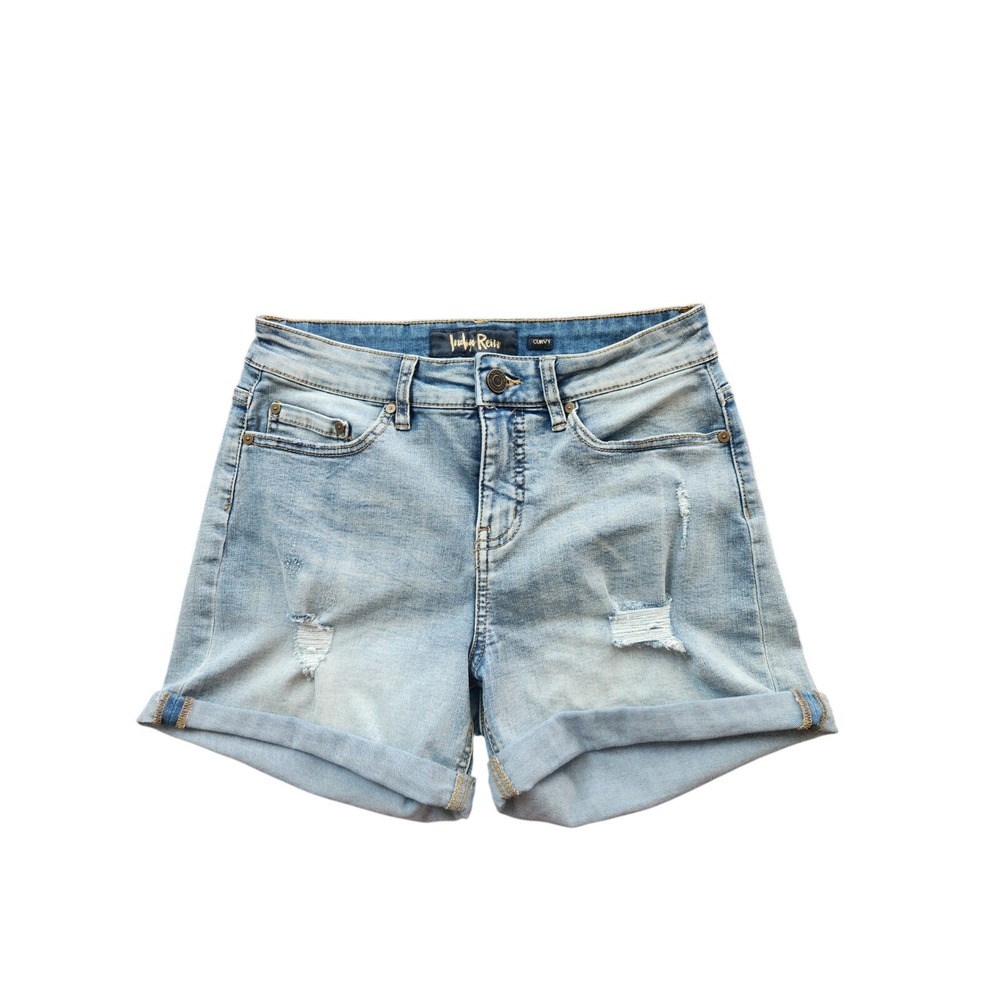 Indigo Rein Curvy Denim Shorts Women 9 Distressed Cuffed High Rise